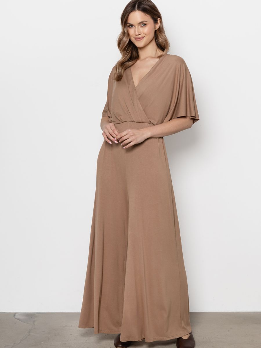 Combinaison camel à jambes larges et manches kimono