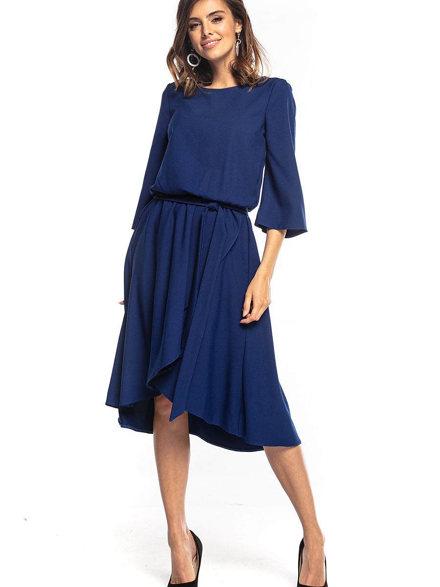 Robe Daphné asymétrique, coloris bleu marine, photo 1