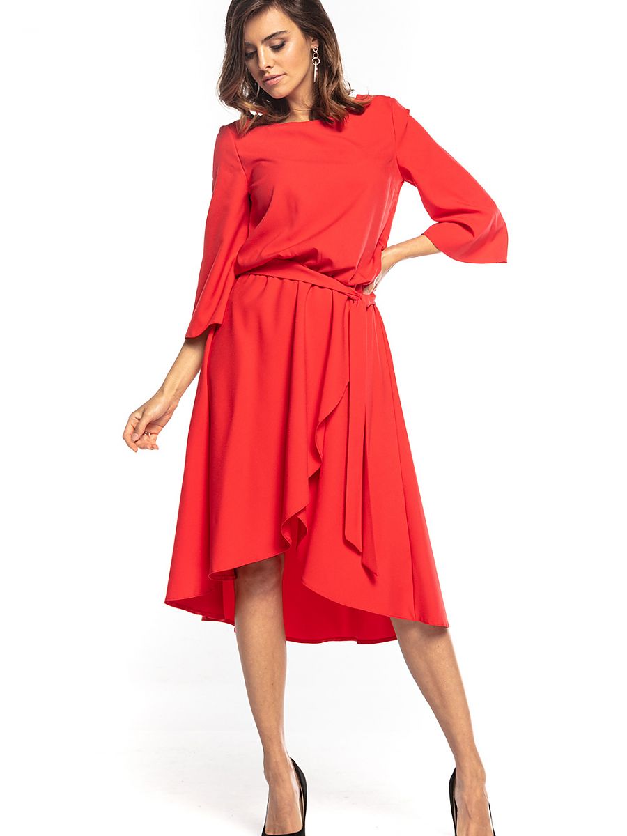 Robe Daphné asymétrique, coloris rouge, photo 1