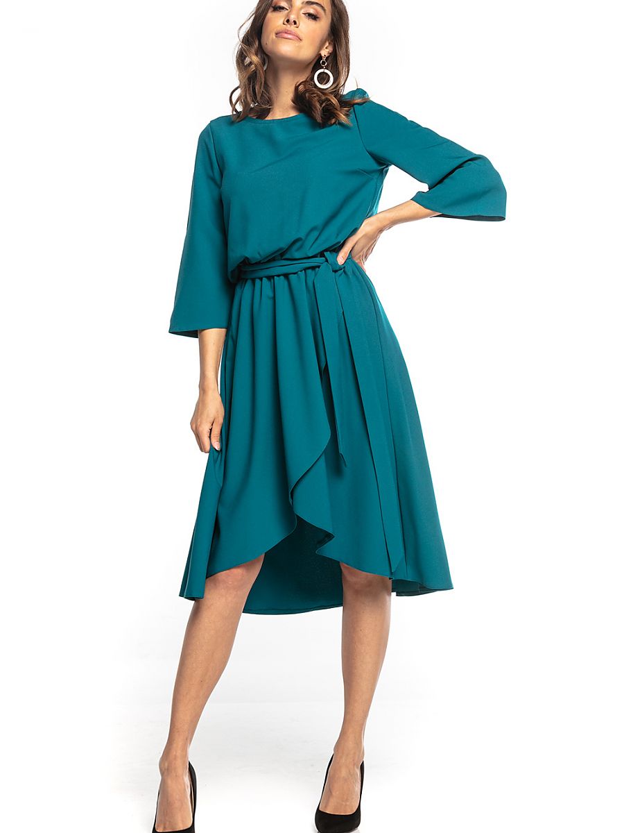 Robe Daphné asymétrique, coloris vert canard, photo 1