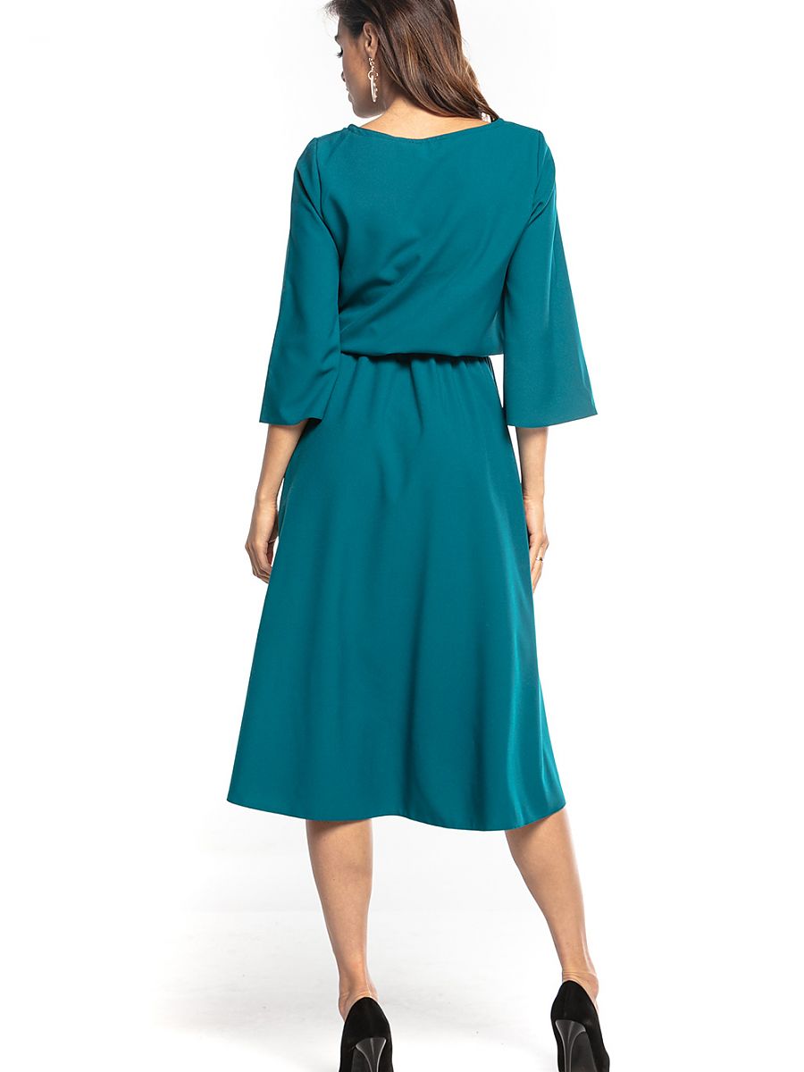Robe Daphné asymétrique, coloris vert canard, photo 2