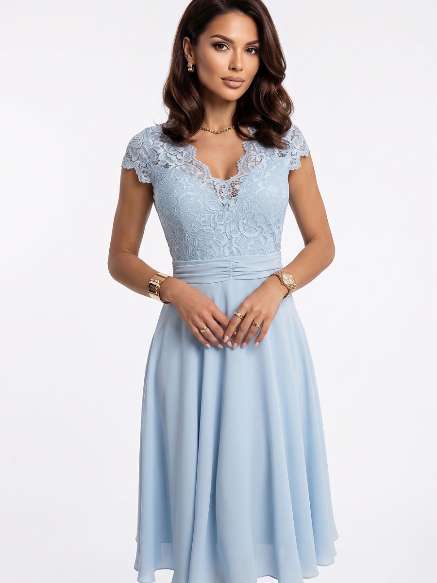 Robe Apolline buste en dentelle, coloris bleu ciel, photo 2
