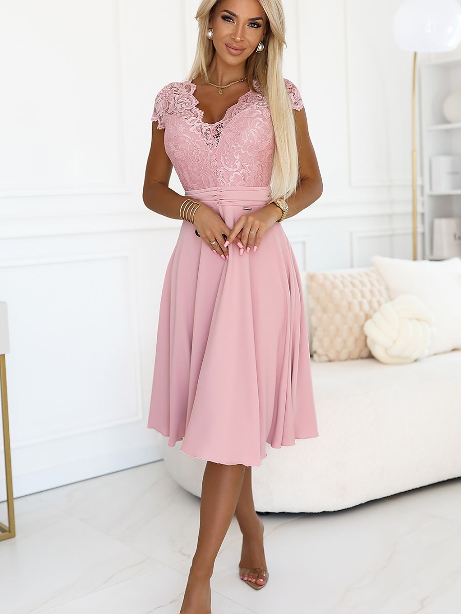 Robe Apolline buste en dentelle, coloris rose poudré, photo 2
