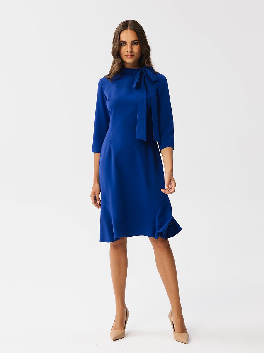Robe Solène col lavallière, coloris bleu roi, photo 1