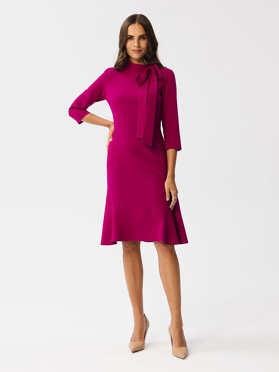 Robe Solène col lavallière, coloris fuchsia, photo 1