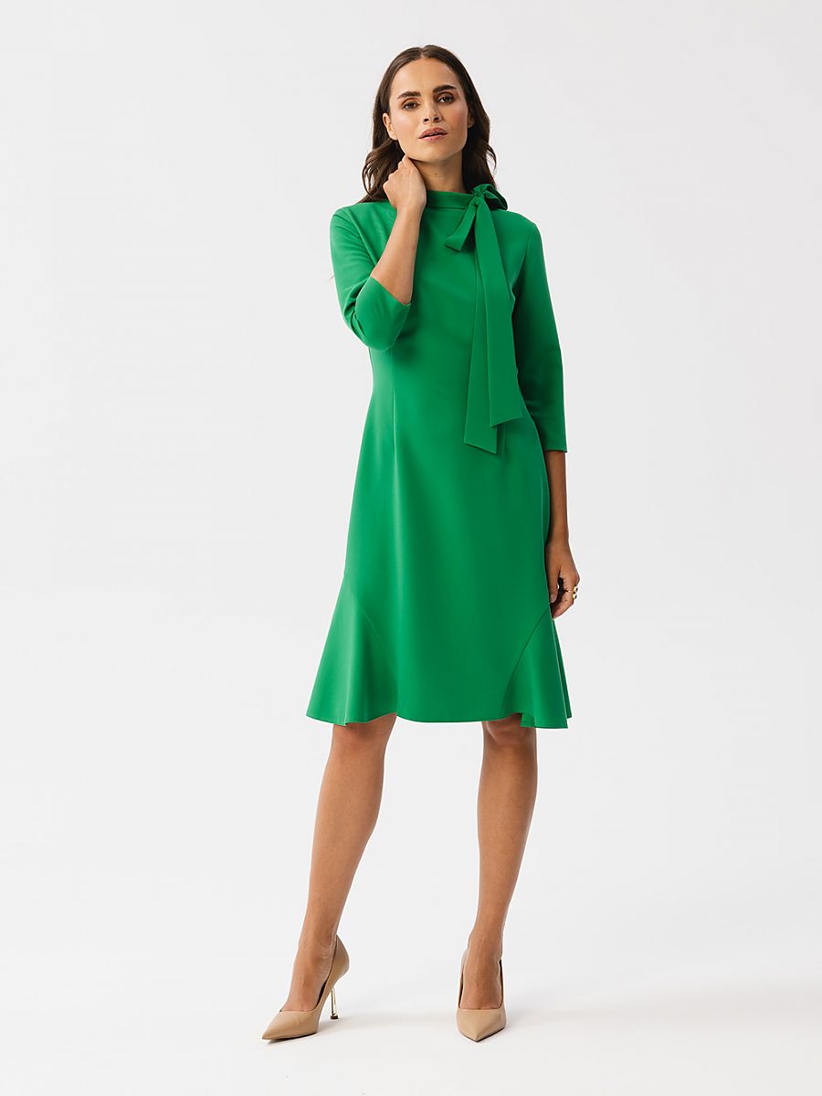 Robe Solène col lavallière, coloris vert, photo 1