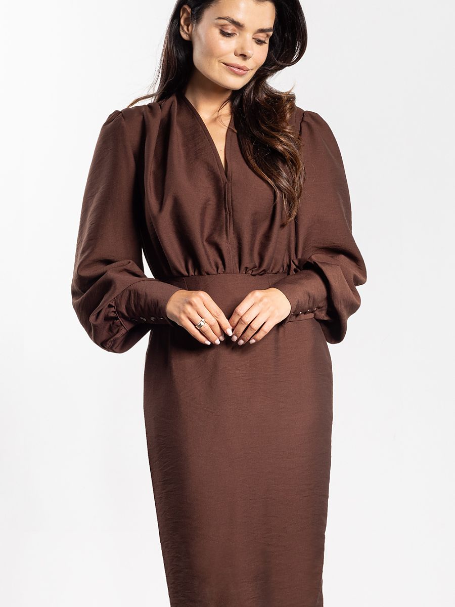 Robe Bérénice drapée, coloris chocolat, photo 1