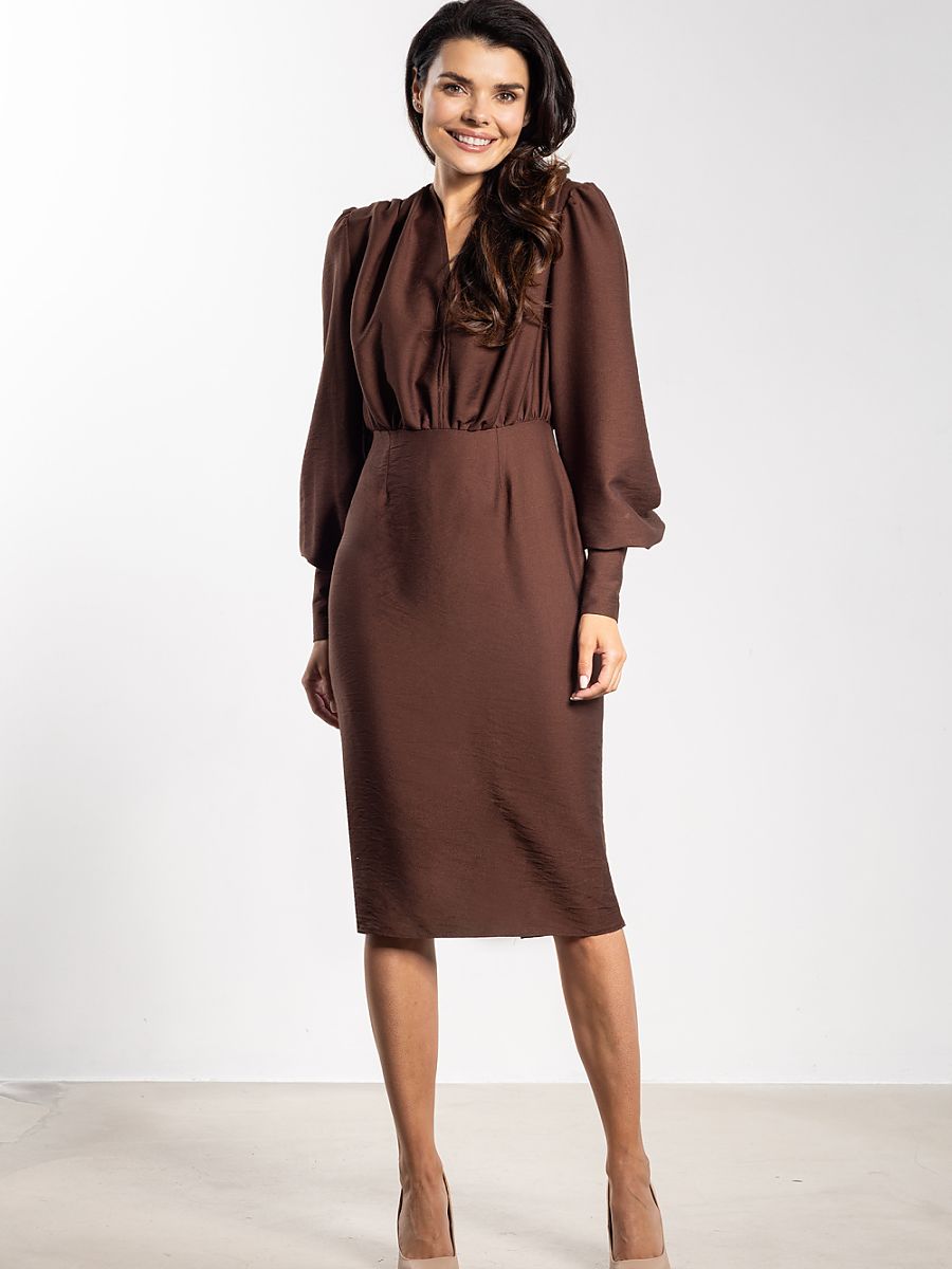 Robe Bérénice drapée, coloris chocolat, photo 2