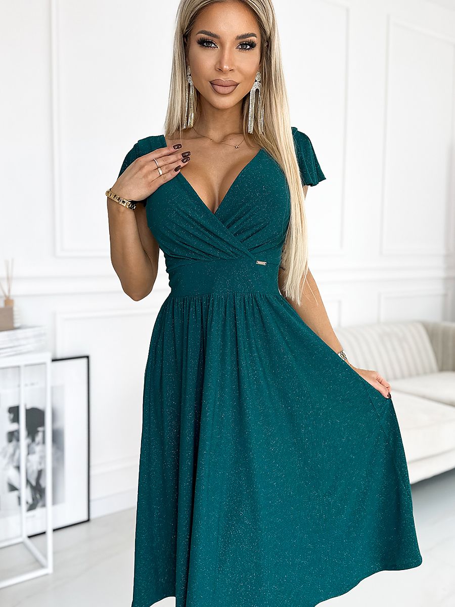 Robe Laure brillante, coloris vert émeraude, photo 1