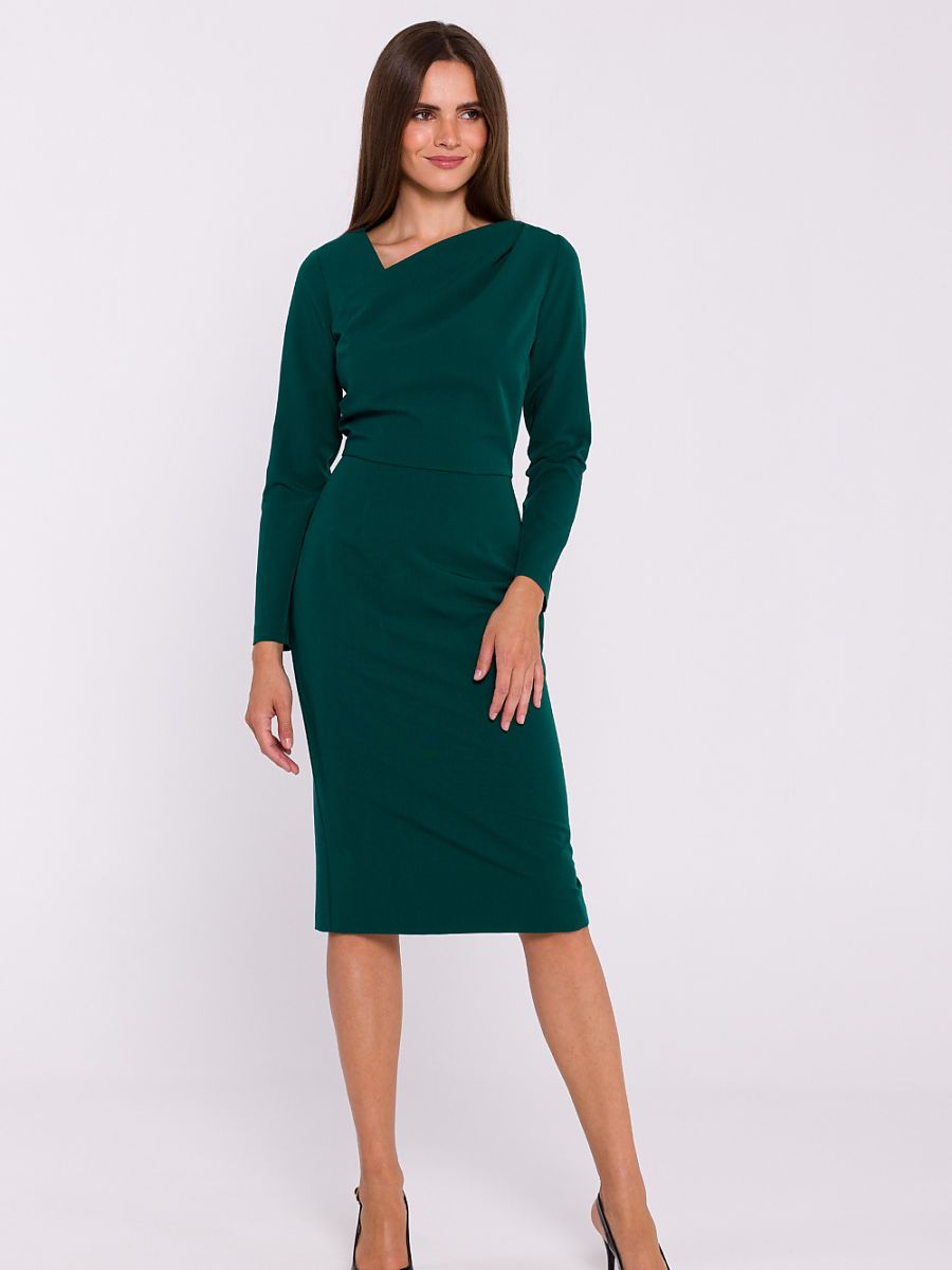 Robe fourreau Aurélie, coloris vert sapin, photo 2