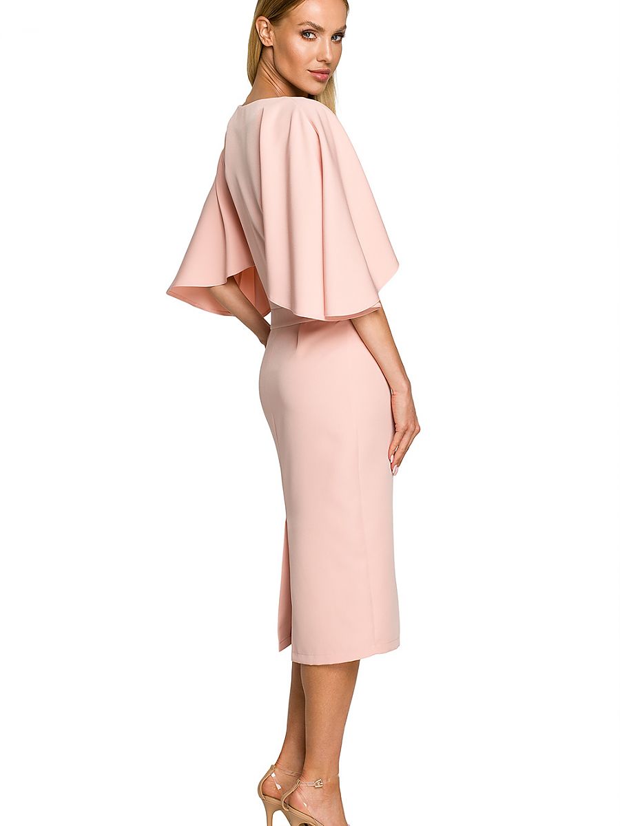 Robe fourreau Florence manches cape, coloris rose poudré, photo 2