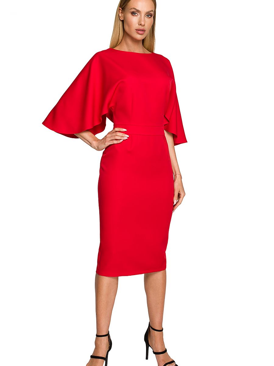 Robe fourreau Florence manches cape, coloris rouge, photo 1