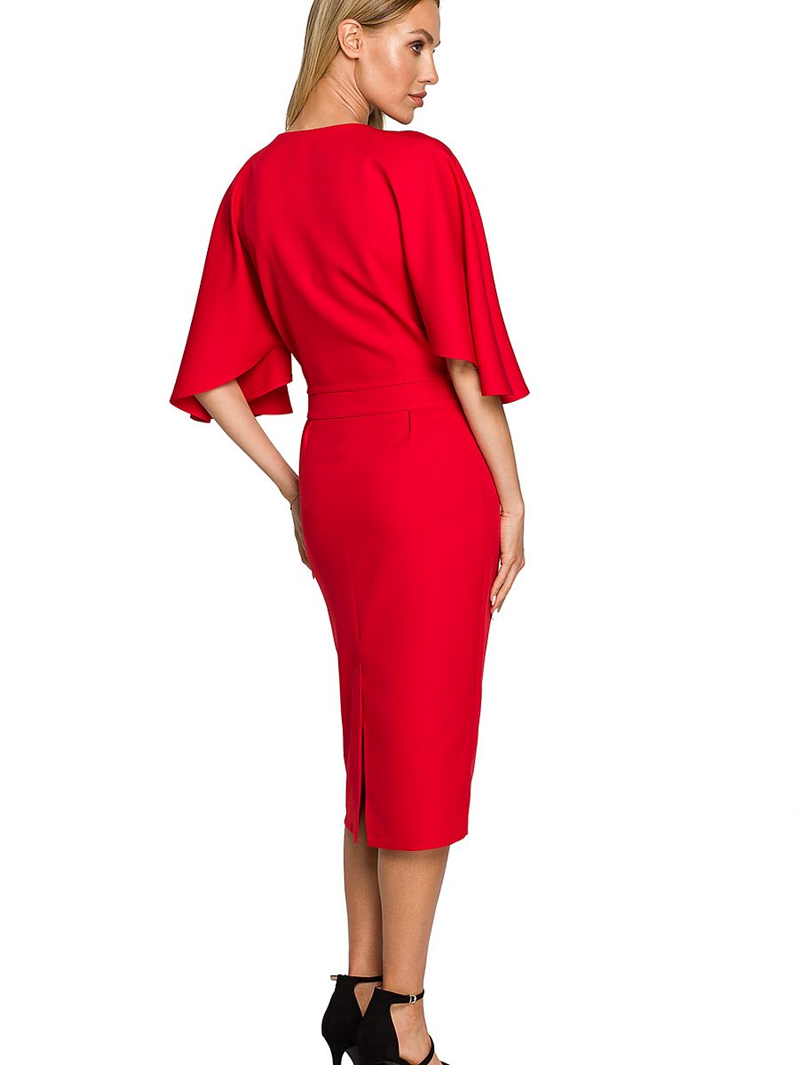 Robe fourreau Florence manches cape, coloris rouge, photo 2