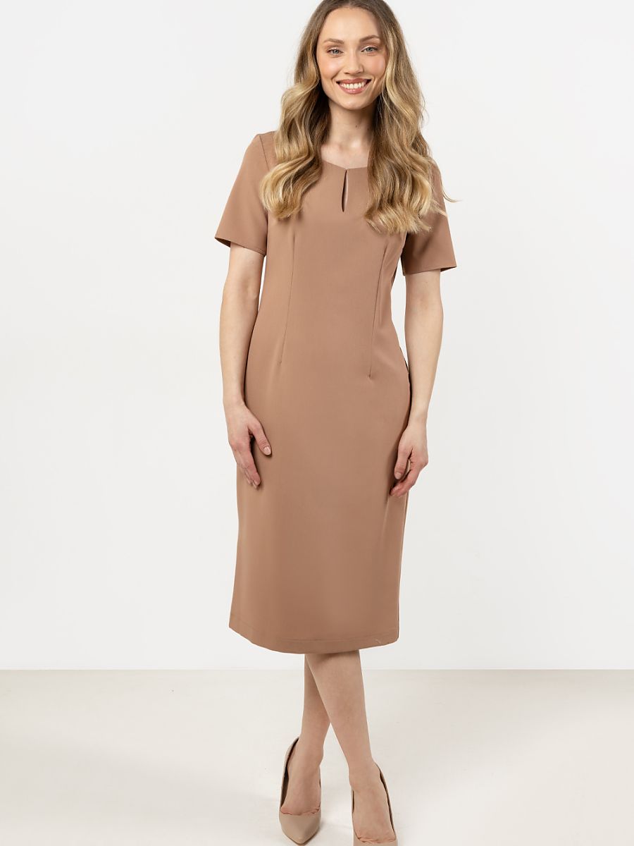 Robe fourreau Clara, coloris camel, photo 1