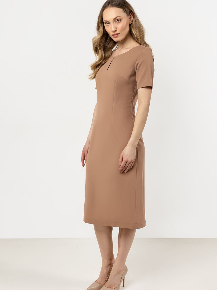 Robe fourreau Clara, coloris camel, photo 2
