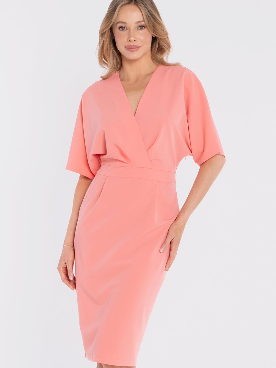 Robe fourreau Olympe kimono, coloris corail, photo 1
