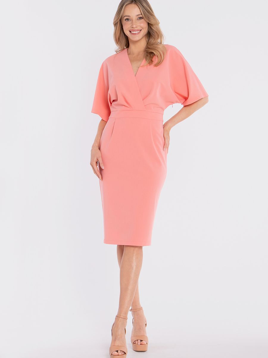 Robe fourreau Olympe kimono, coloris corail, photo 2