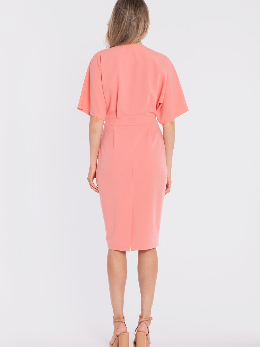 Robe fourreau Olympe kimono, coloris corail, photo 3