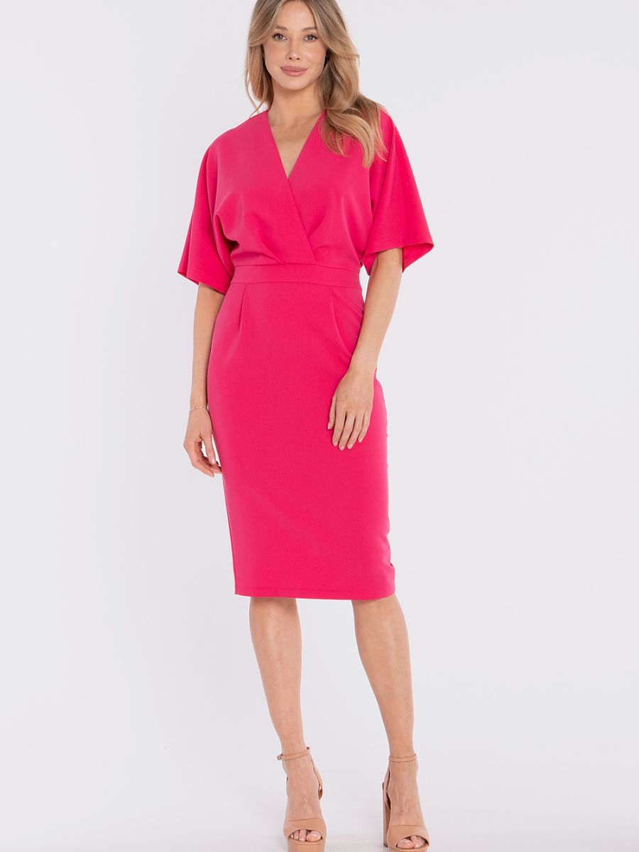 Robe fourreau Olympe kimono, coloris fuchsia, photo 2