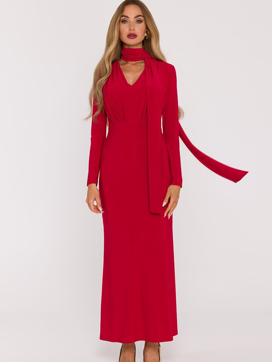 Robe longue Victoire à foulard, coloris rouge, photo 1