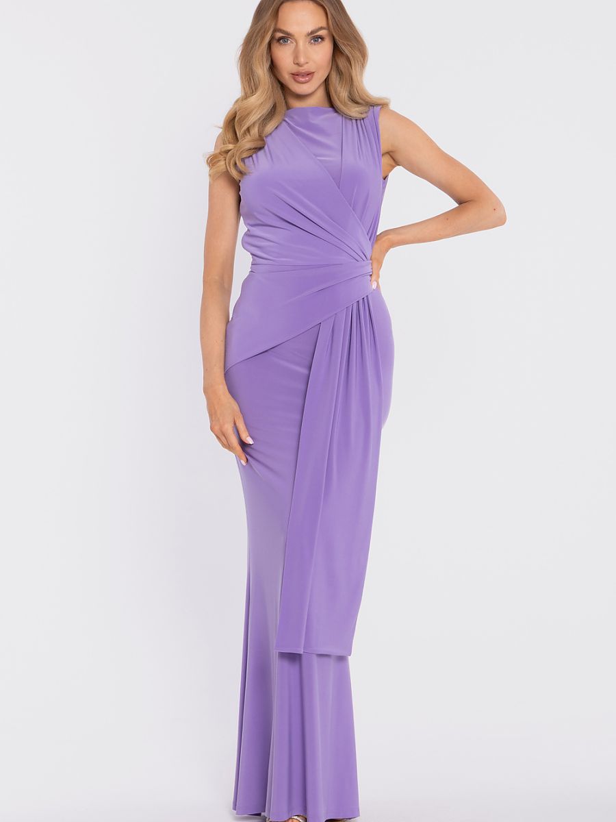 Robe longue drapée Constance, coloris lilas, photo 2