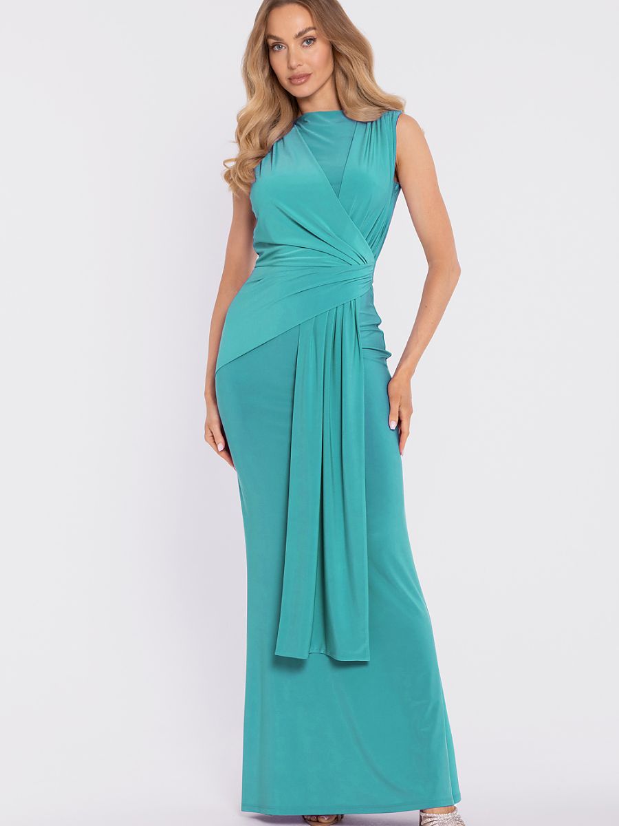 Robe longue drapée Constance, coloris vert d'eau, photo 1