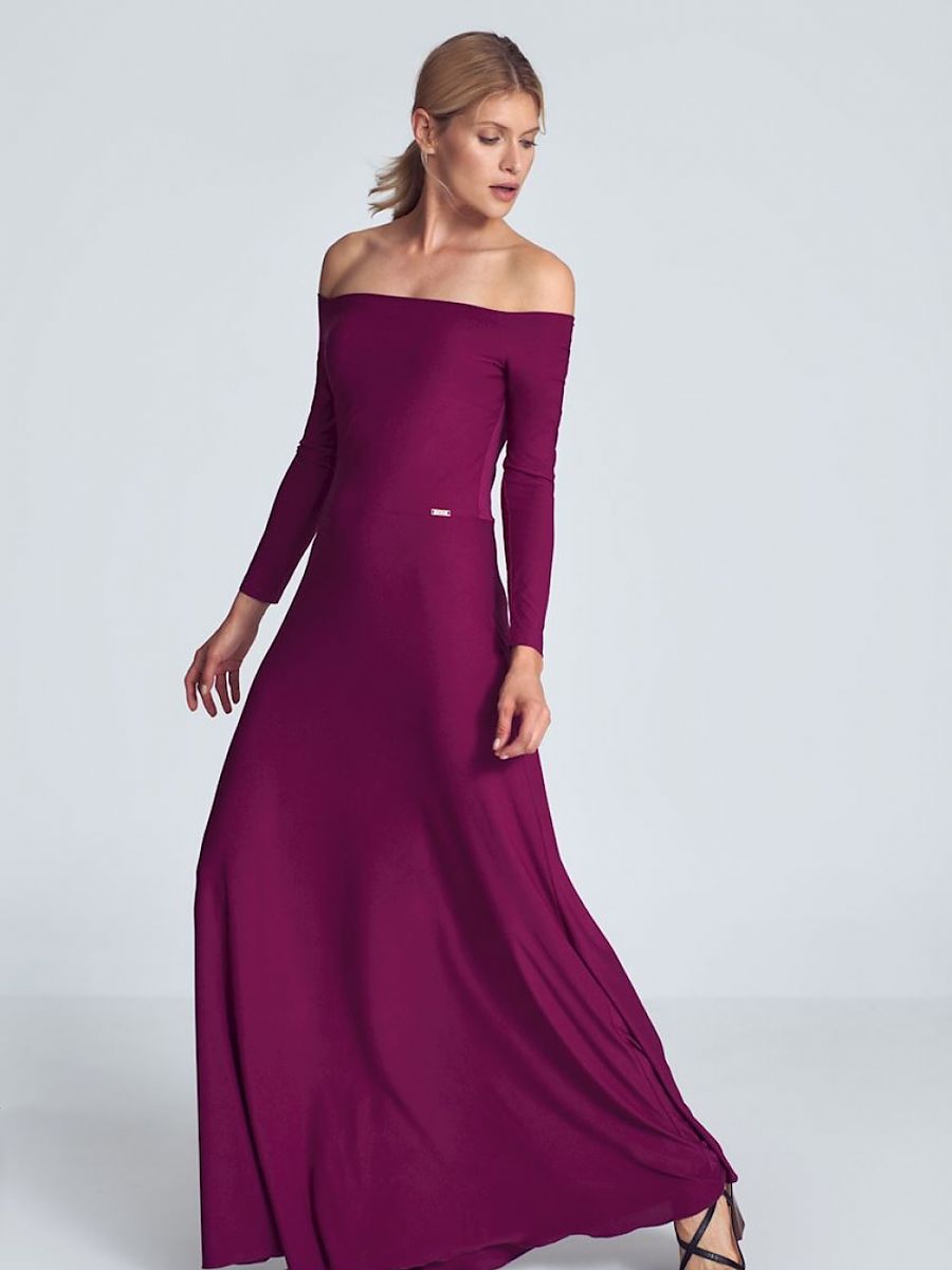 Robe longue Margaux épaules dégagées, coloris prune, photo 2