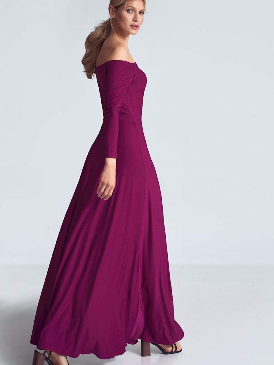Robe longue Margaux épaules dégagées, coloris prune, photo 3