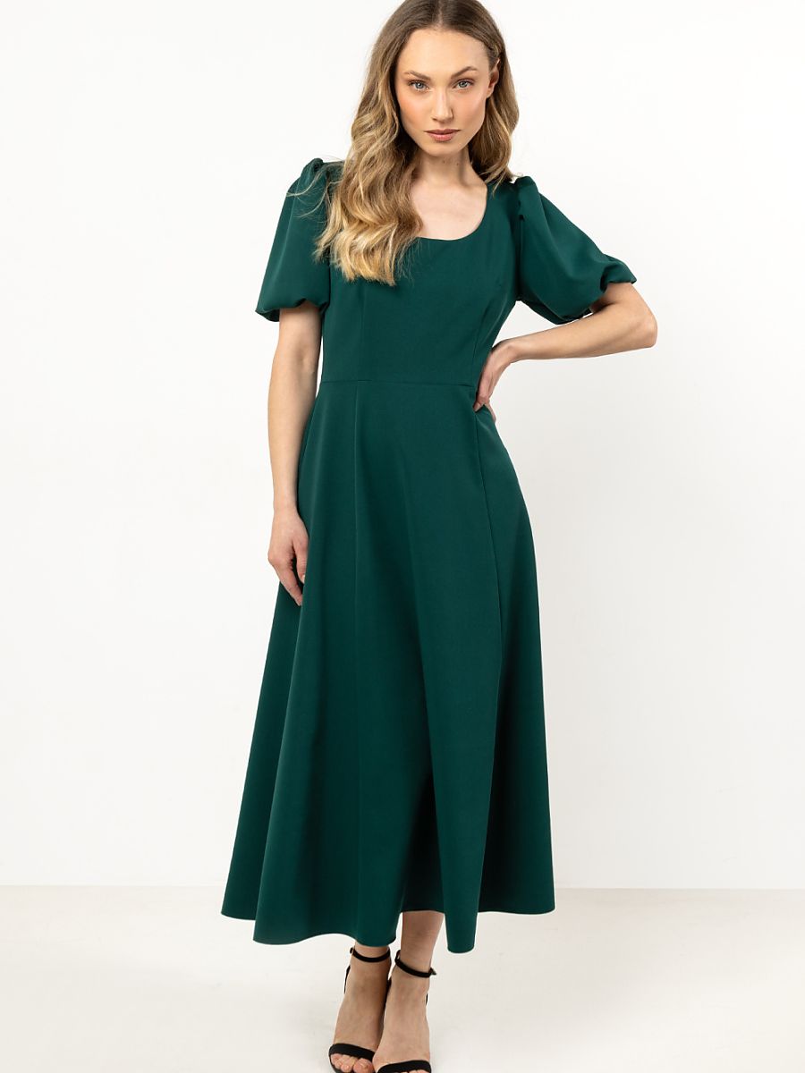 Robe longue Joséphine, coloris vert sapin, photo 1