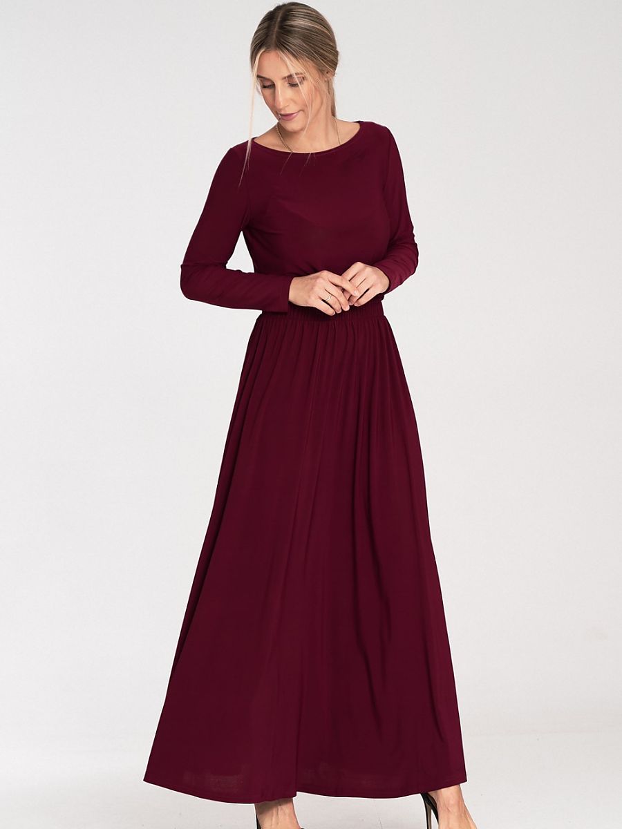 Robe longue Albane, coloris bordeaux, photo 1