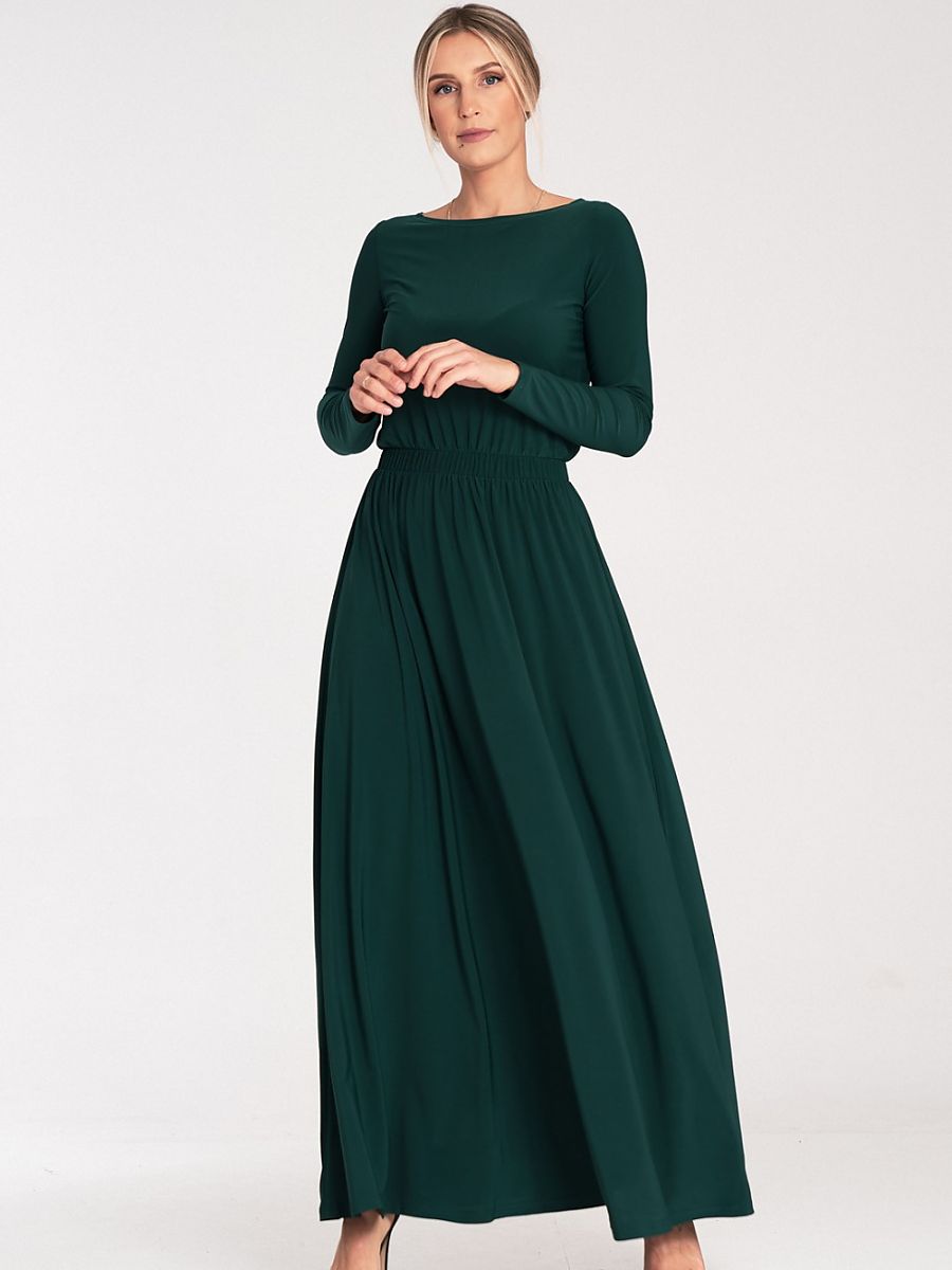 Robe longue Albane, coloris vert sapin, photo 1