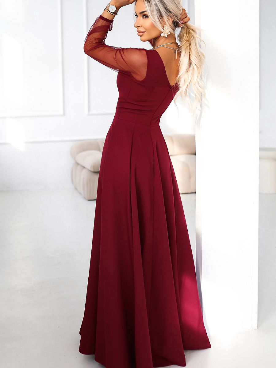 Robe longue Diane manches en tulle, coloris bordeaux, photo 2