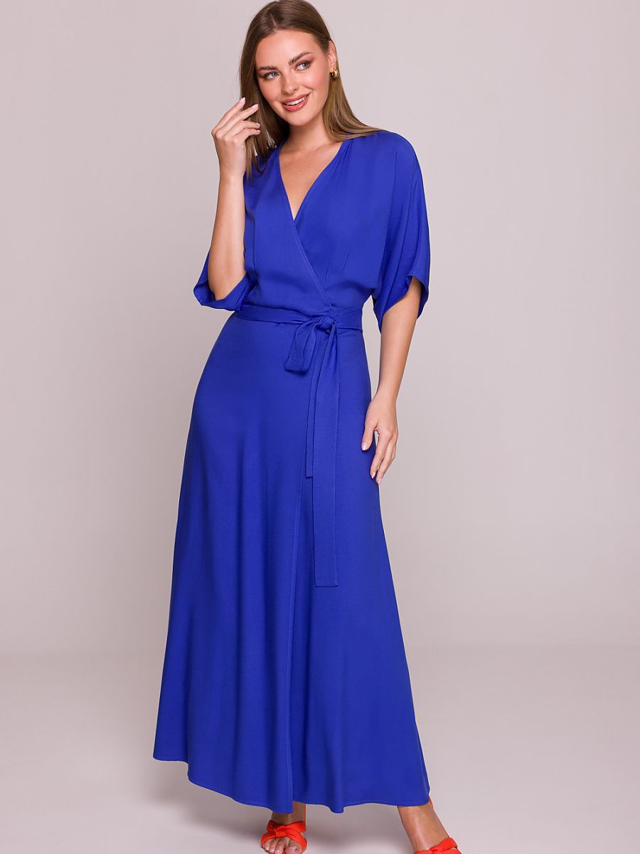 Robe longue portefeuille Inès, coloris bleu roi, photo 1