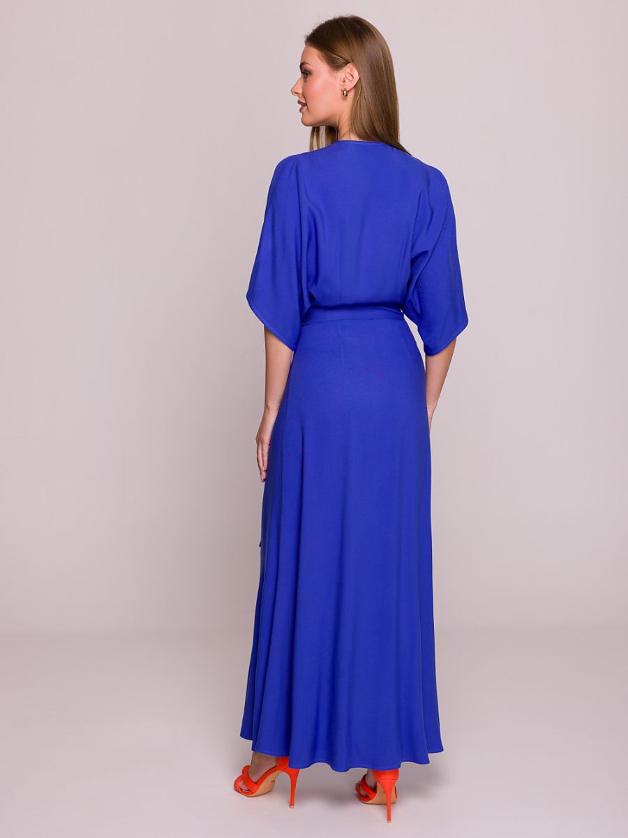 Robe longue portefeuille Inès, coloris bleu roi, photo 2