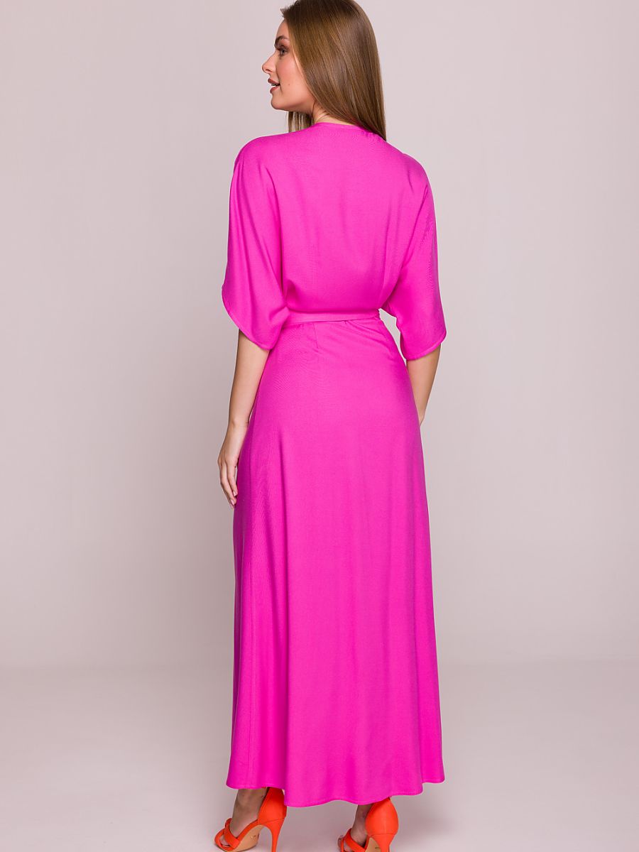 Robe longue portefeuille Inès, coloris fuchsia, photo 2