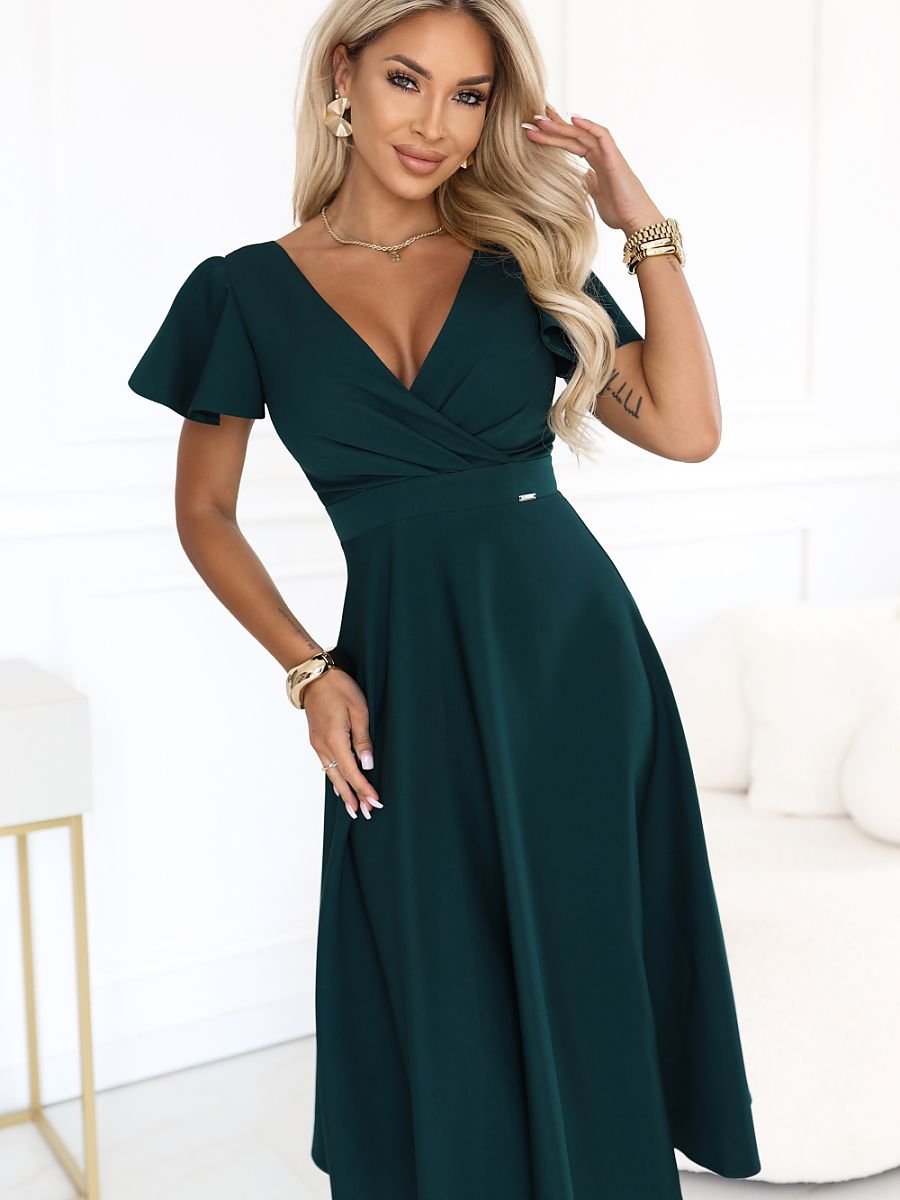 Robe midi Élise cache-cœur, coloris vert sapin, photo 1