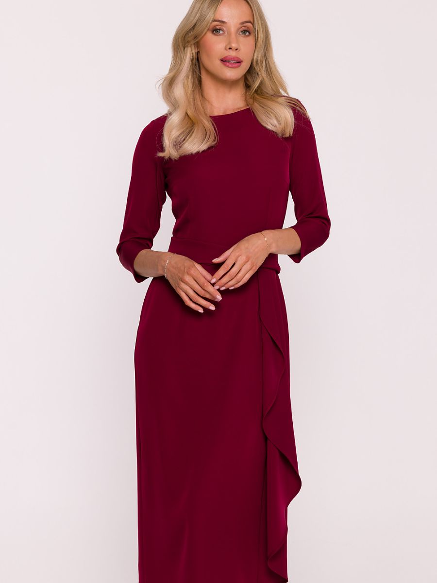 Robe midi Éléonore à cascade, coloris bordeaux, photo 1