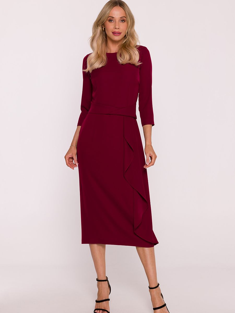 Robe midi Éléonore à cascade, coloris bordeaux, photo 2