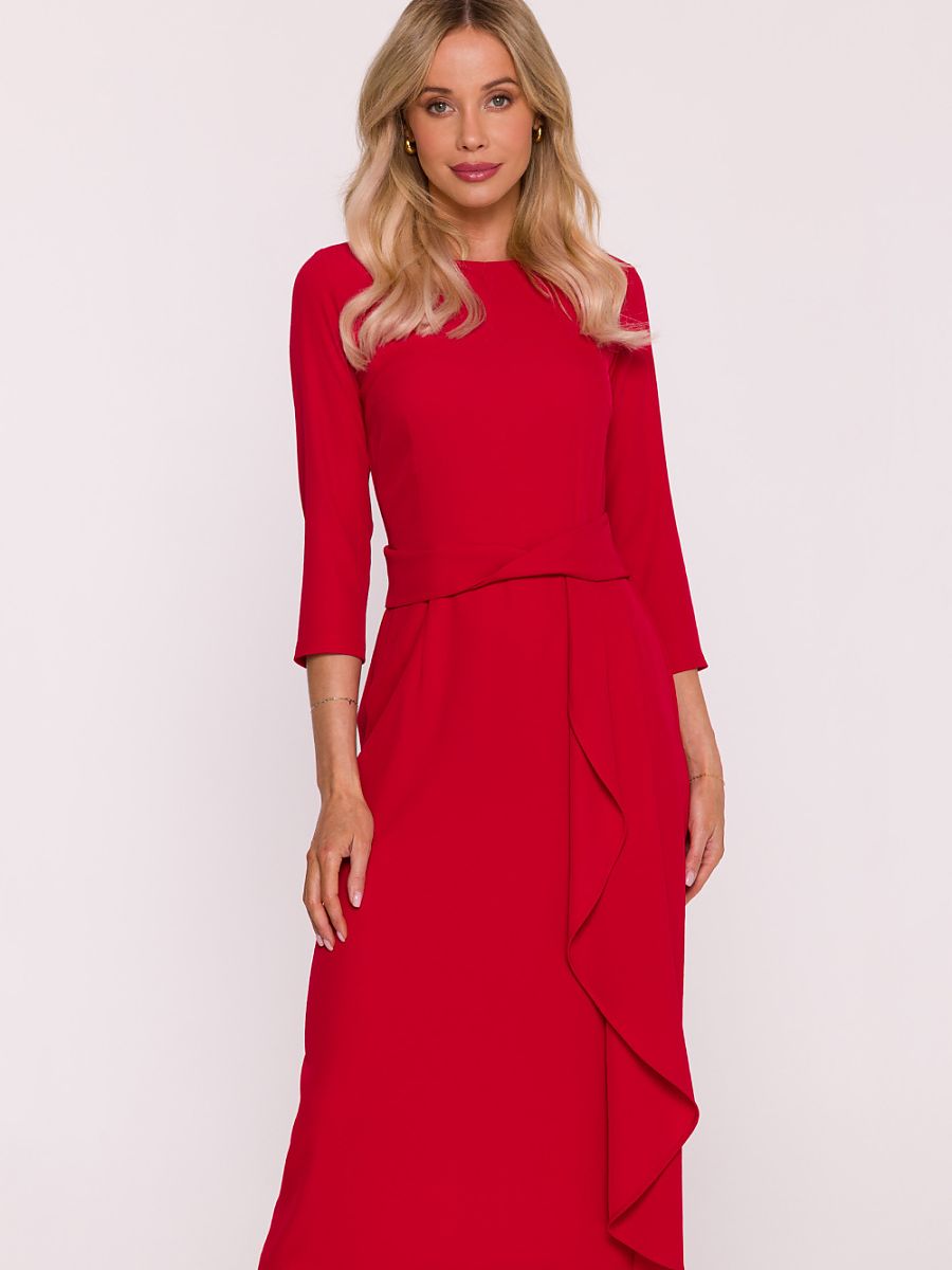Robe midi Éléonore à cascade, coloris rouge, photo 1