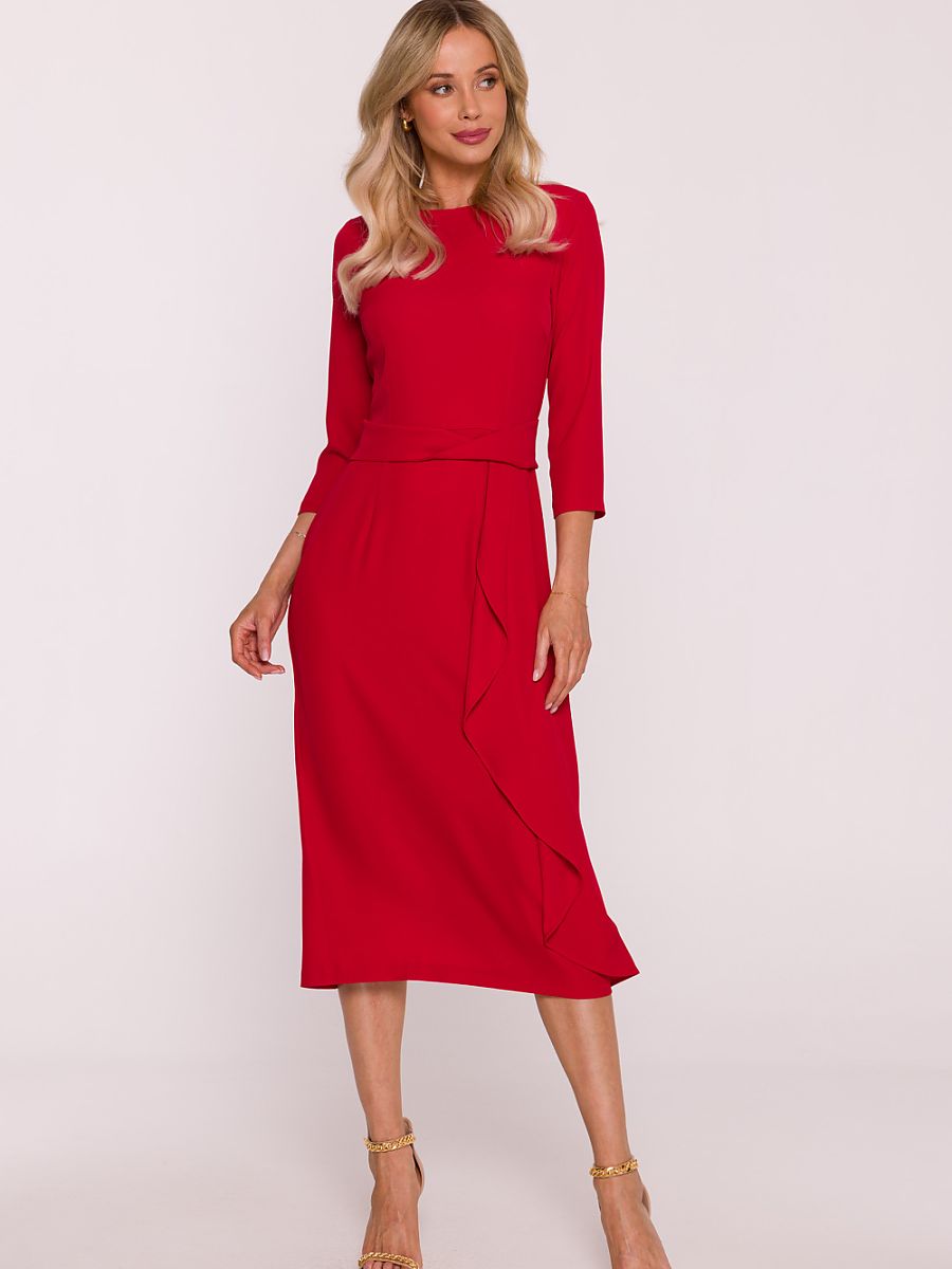 Robe midi Éléonore à cascade, coloris rouge, photo 2