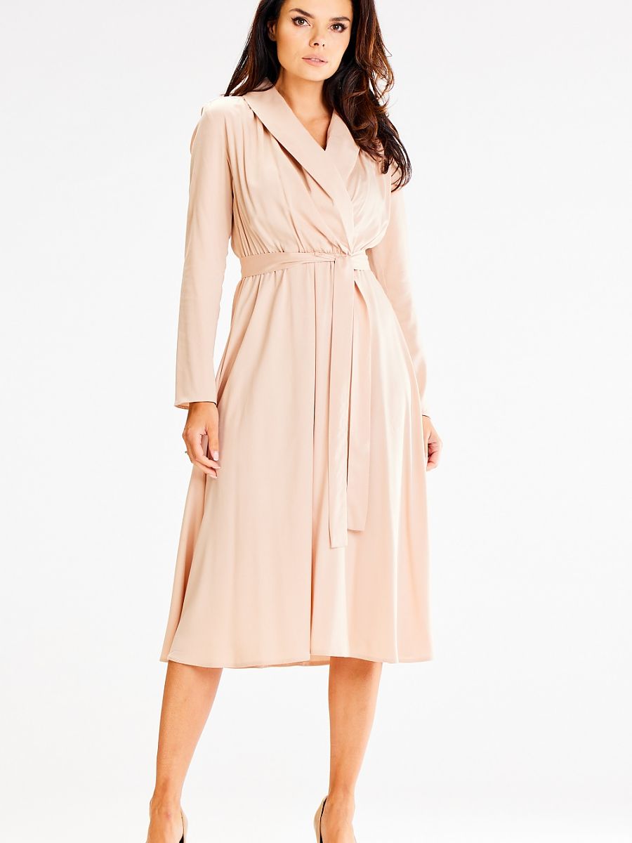 Robe midi Agathe col châle, coloris beige, photo 1