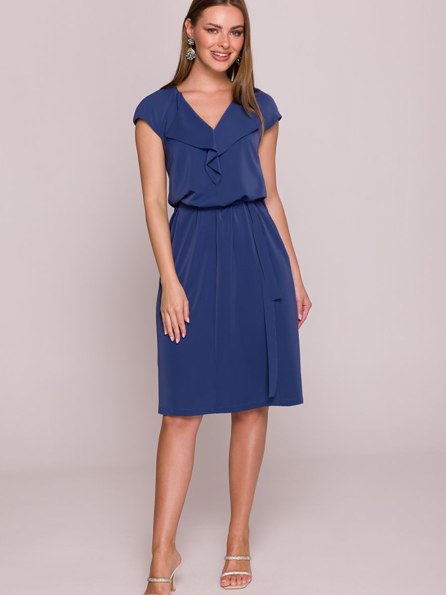 Robe midi Sophie à volant, coloris bleu marine, photo 1