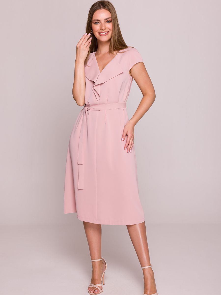 Robe midi Sophie à volant, coloris rose poudré, photo 1