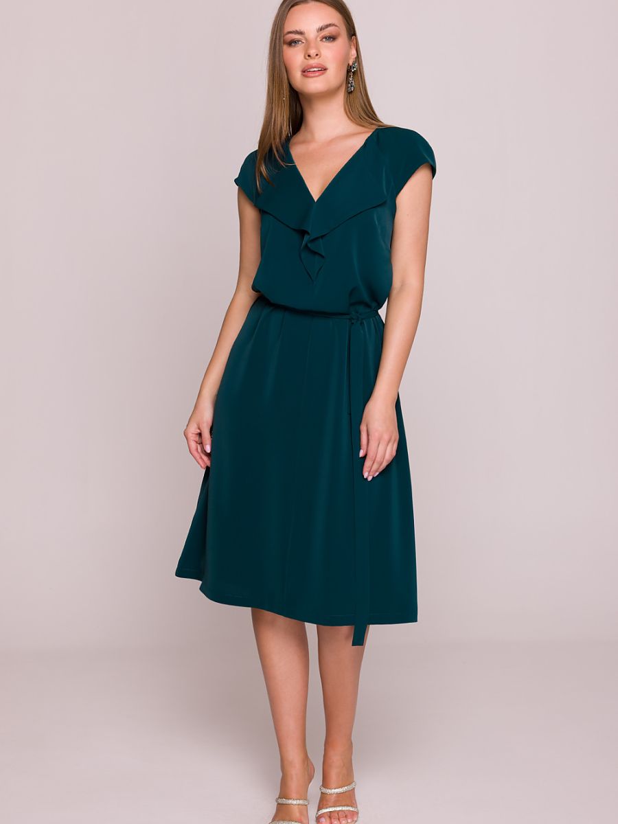 Robe midi Sophie à volant, coloris vert sapin, photo 1
