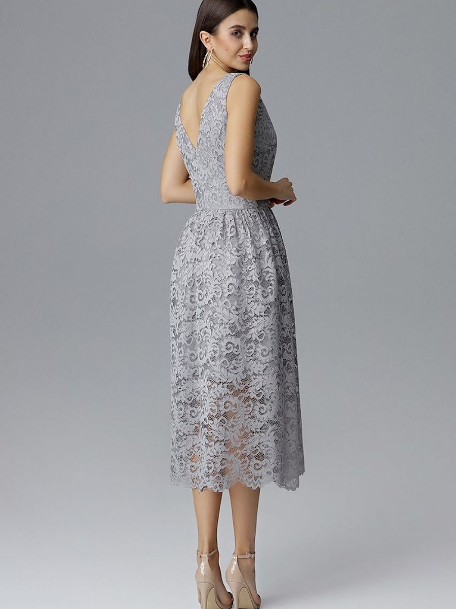 Robe midi Jeanne en dentelle, coloris gris perle, photo 3