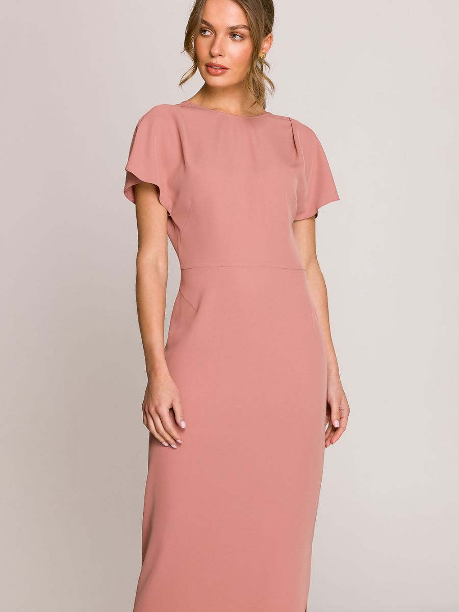 Robe midi droite Léonie, coloris vieux rose, photo 1