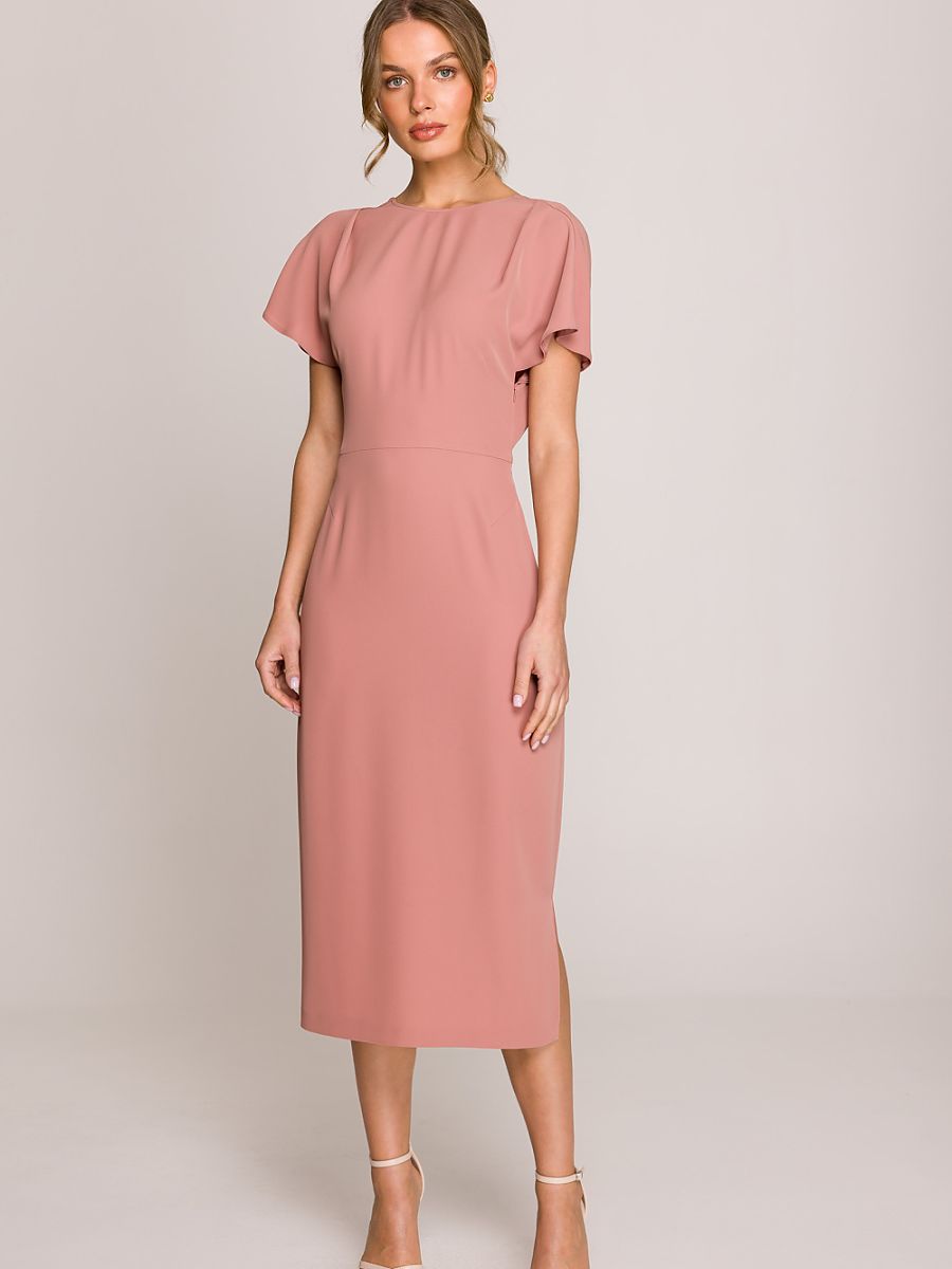 Robe midi droite Léonie, coloris vieux rose, photo 2