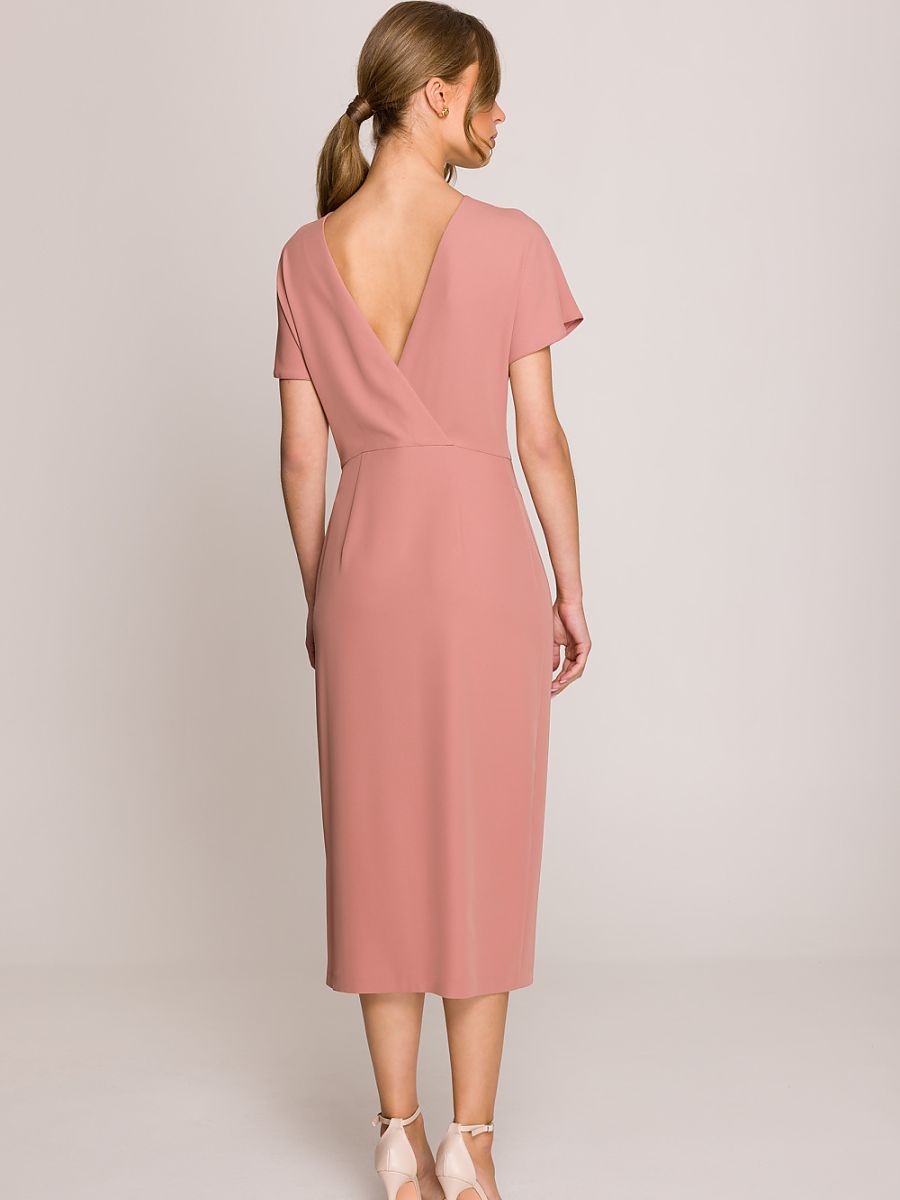 Robe midi droite Léonie, coloris vieux rose, photo 3