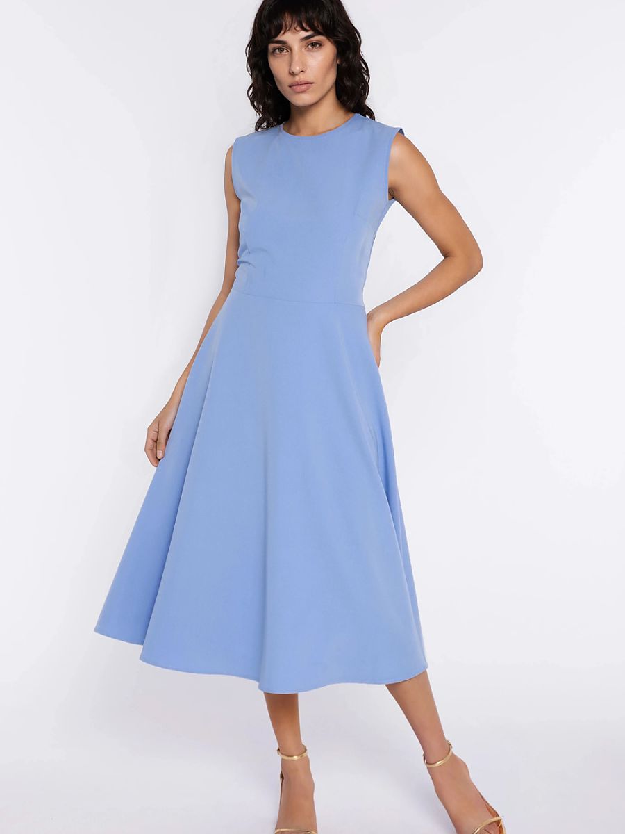 Robe midi Anne évasée, coloris bleu lavande, photo 1