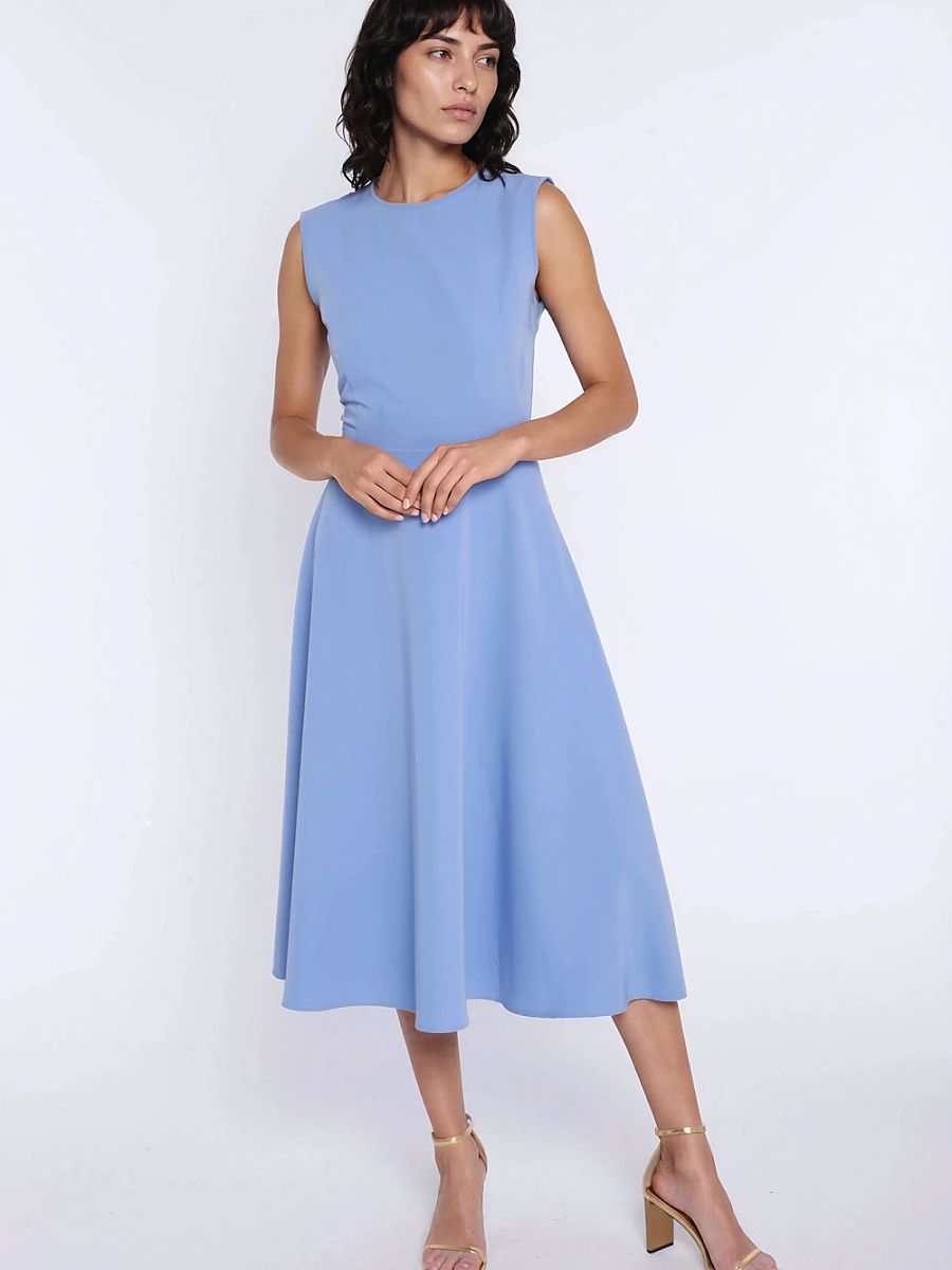 Robe midi Anne évasée, coloris bleu lavande, photo 2